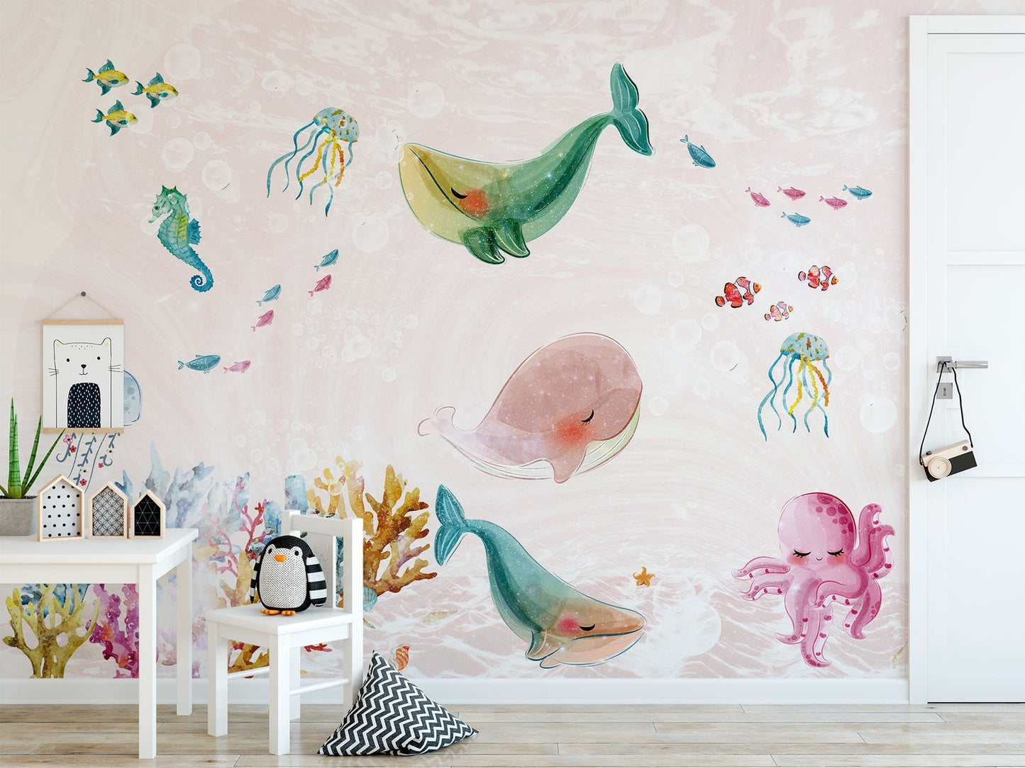 Papel para paredes Fondo Marino animales Coquetos