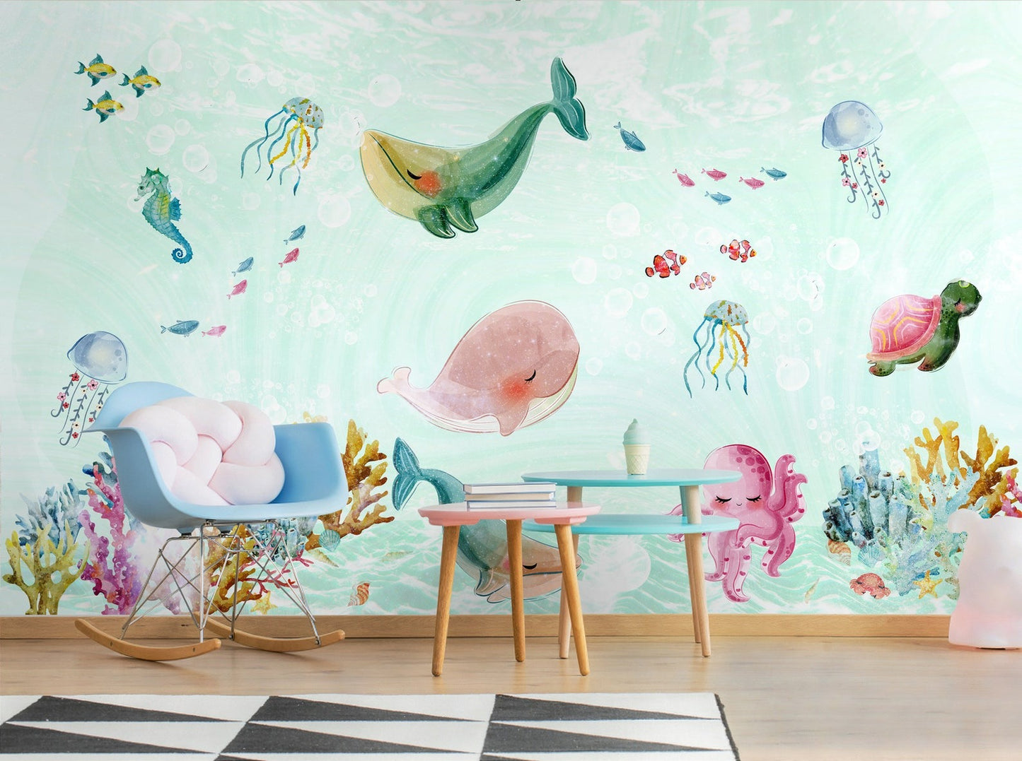 Papel para paredes Fondo Marino animales Coquetos