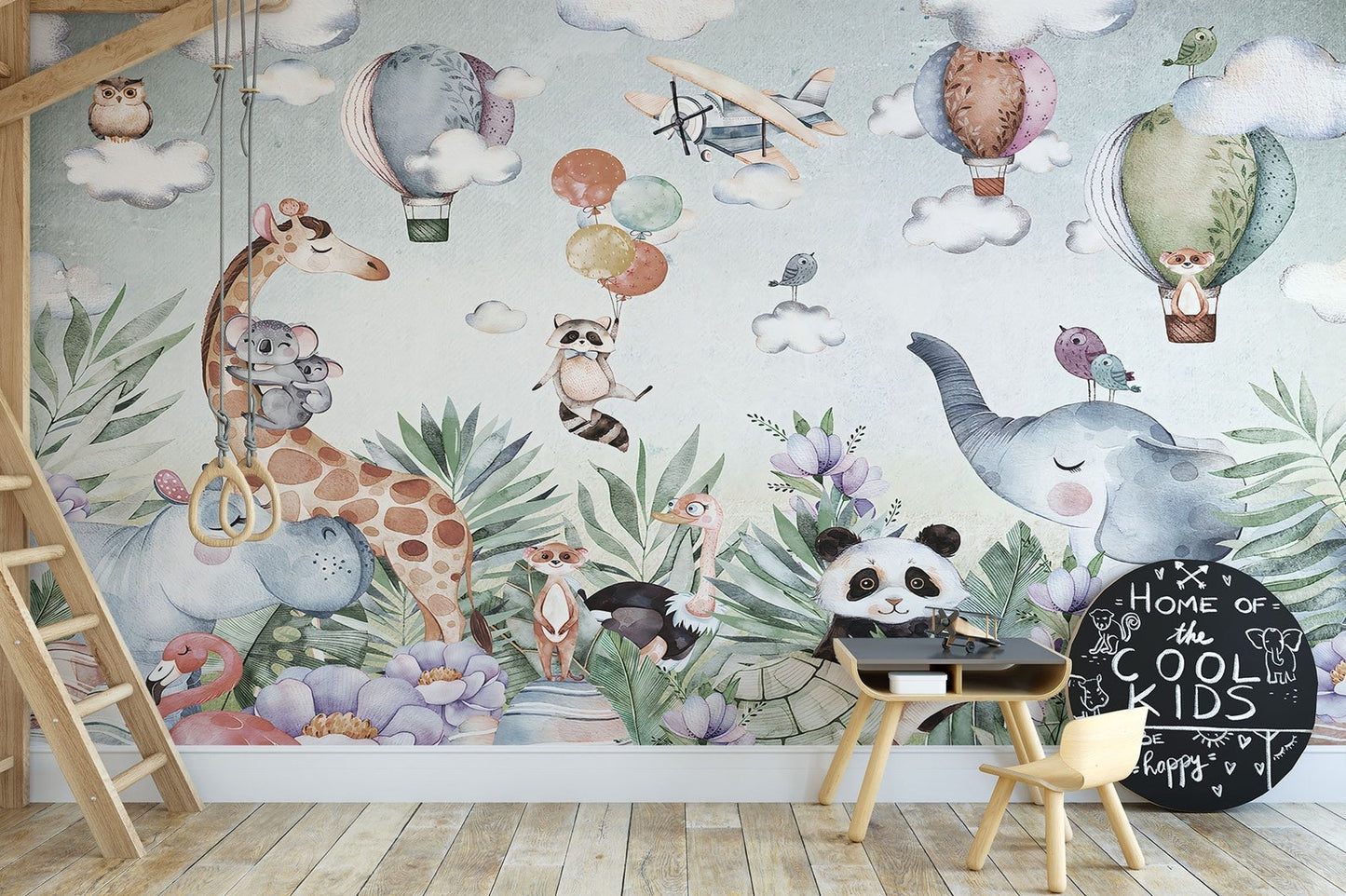 Papel para paredes diseño acuarela niños animal