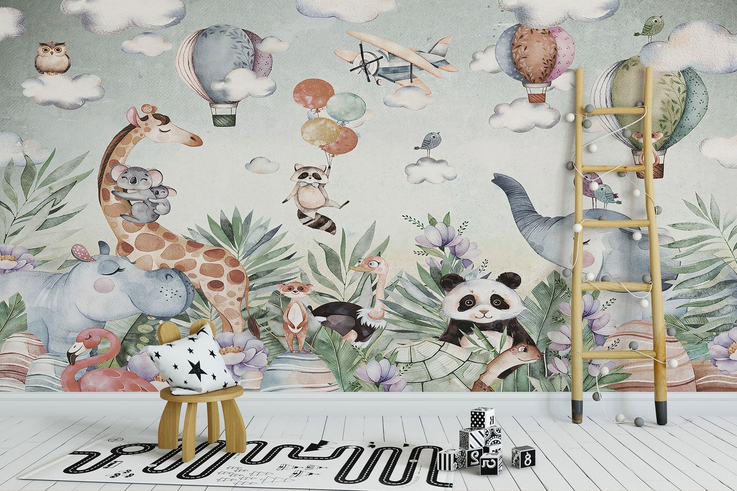Papel para paredes diseño acuarela niños animal