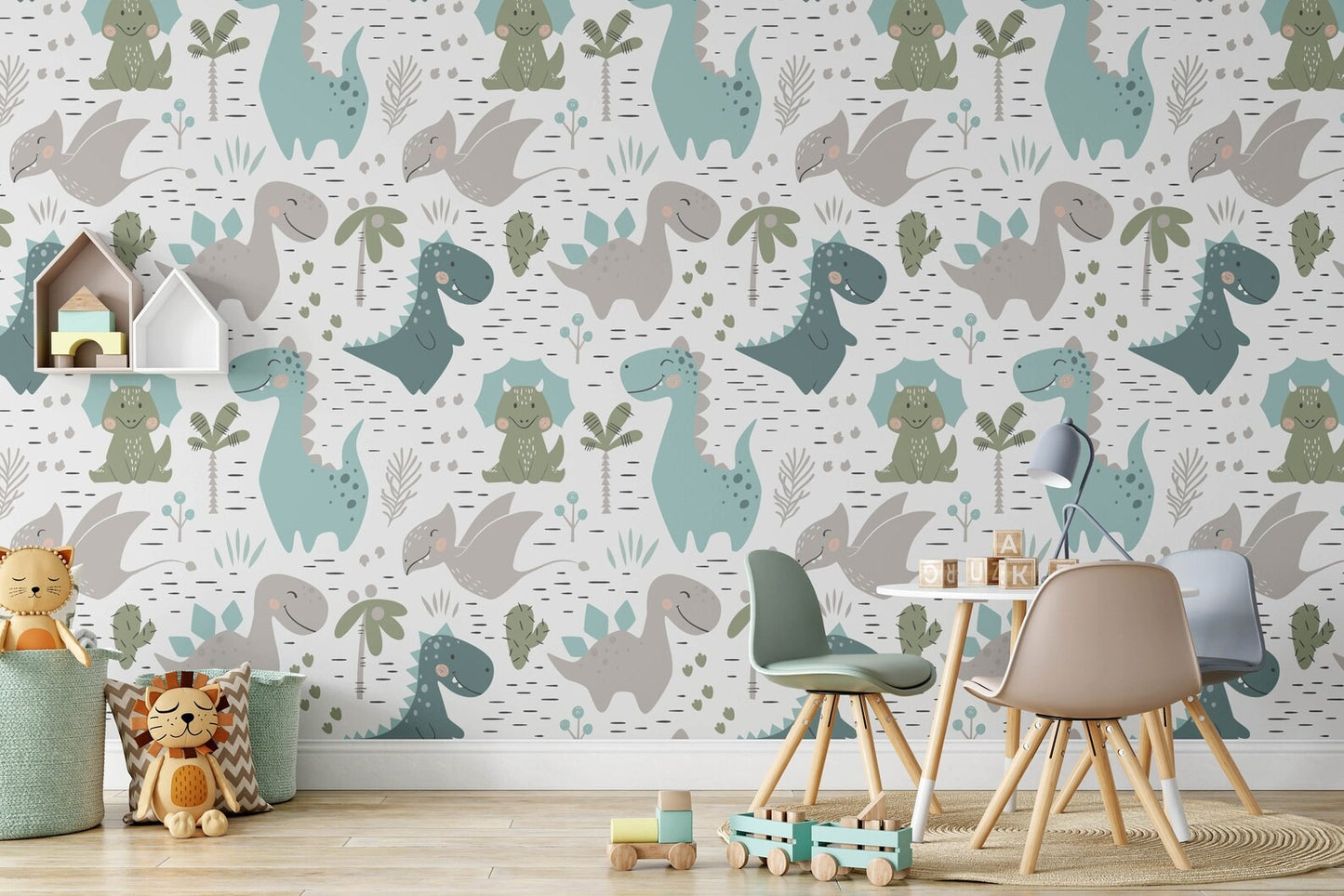 Papel para paredes Mosaico dinosaurios colorido 3