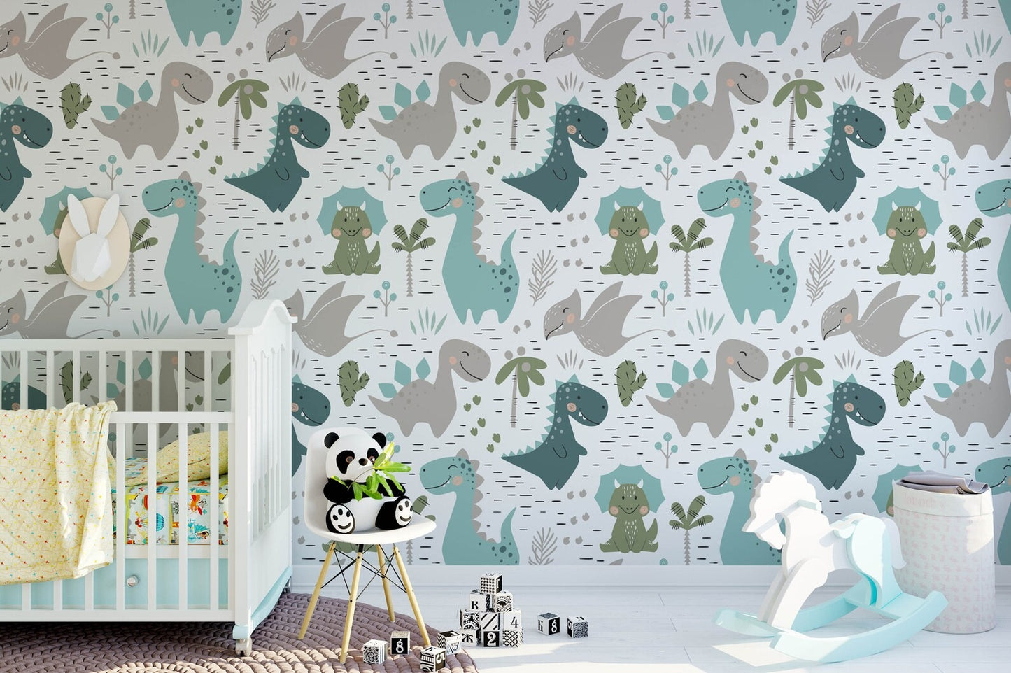 Papel para paredes Mosaico dinosaurios colorido 3