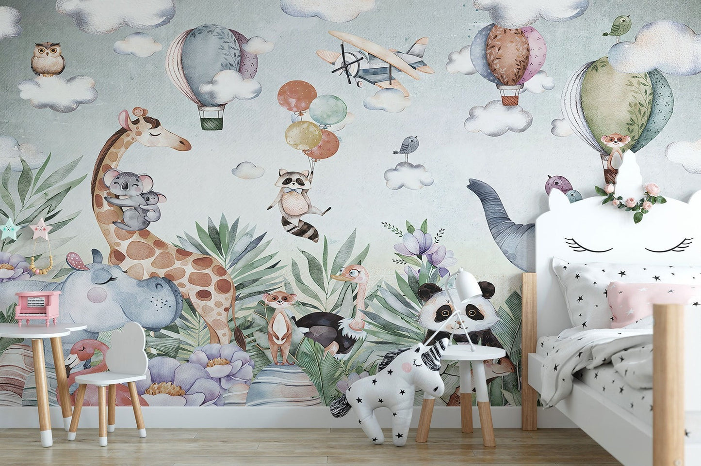 Papel para paredes diseño acuarela niños animal