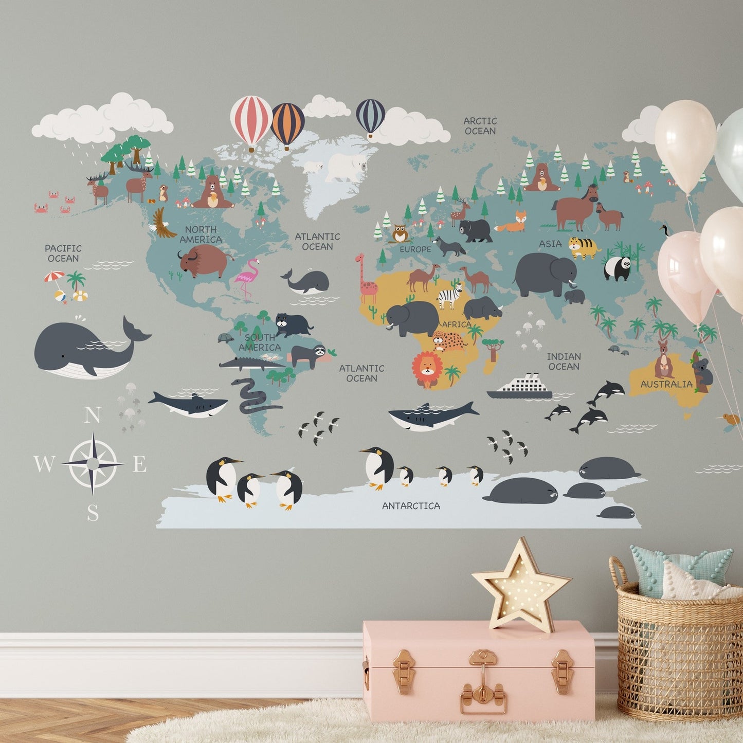 Mapa mundi infantil Animales del mundo