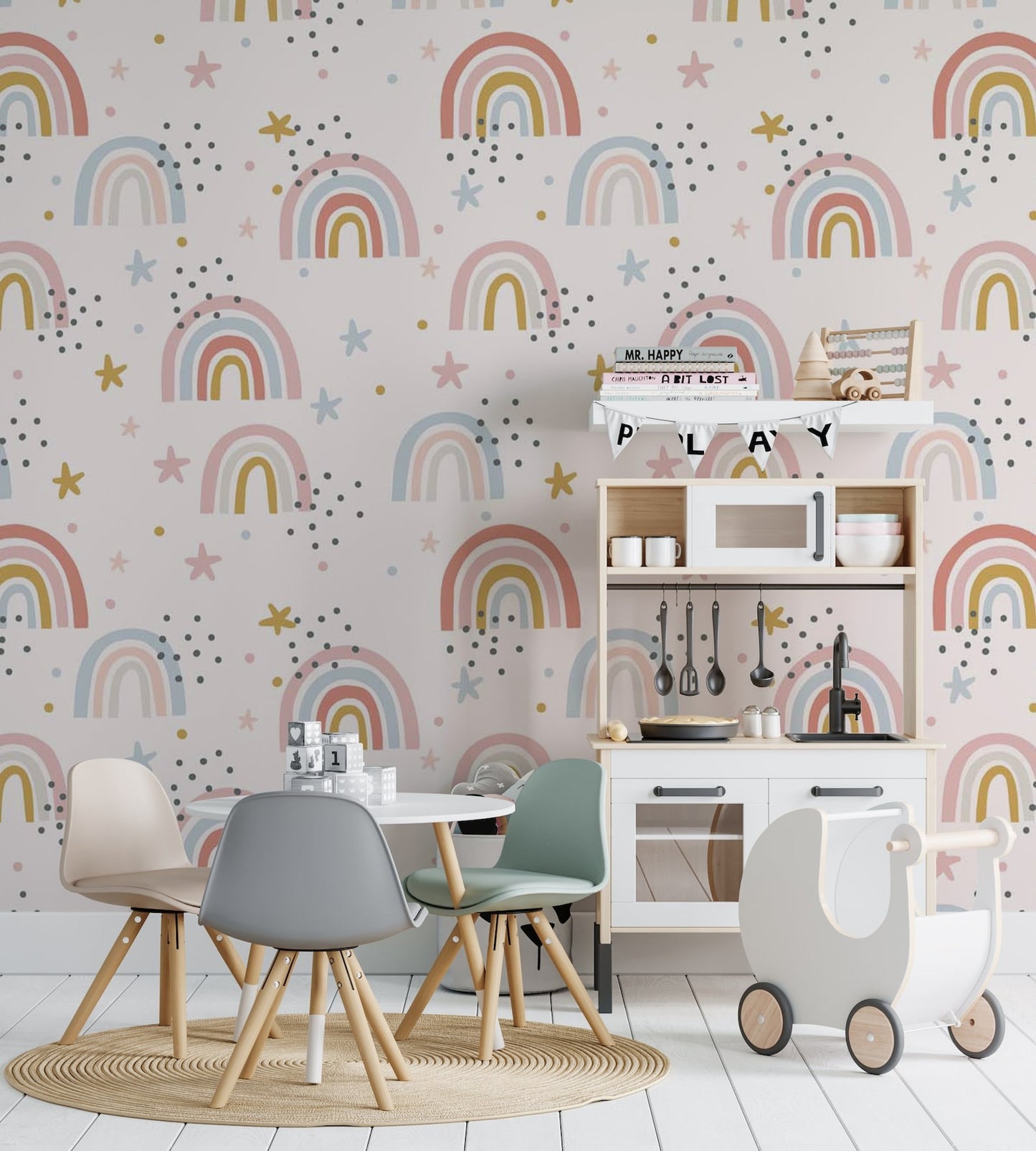 Papel para paredes Mosaico Arcoiris con estrellas