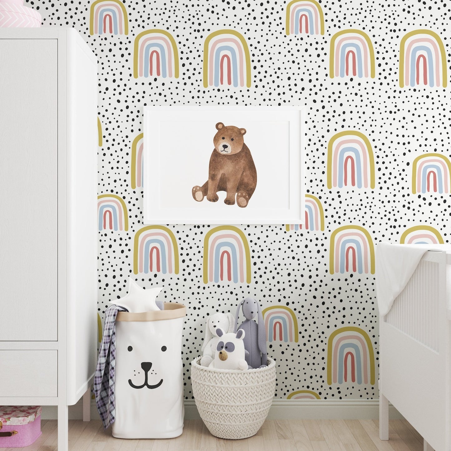 Papel para paredes Arcoiris mosaico con puntos negros