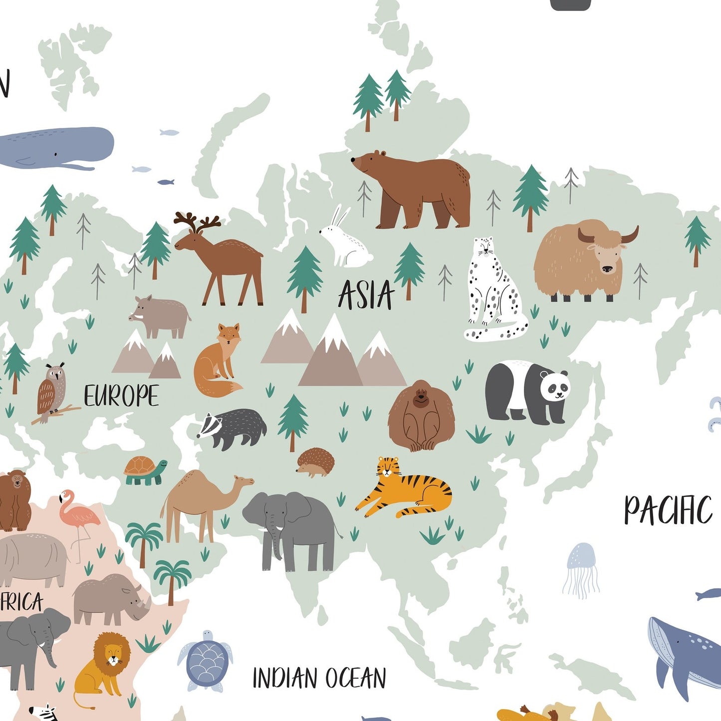 Calcomania Mapa mundi infantil animales Del mundo