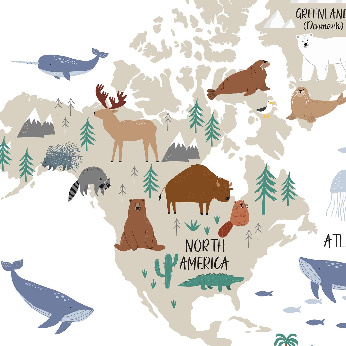 Calcomania Mapa mundi infantil animales Del mundo