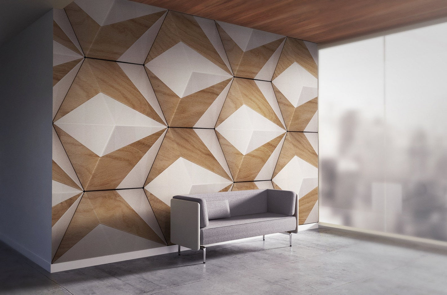 Papel para paredes Madera 3D con blanco