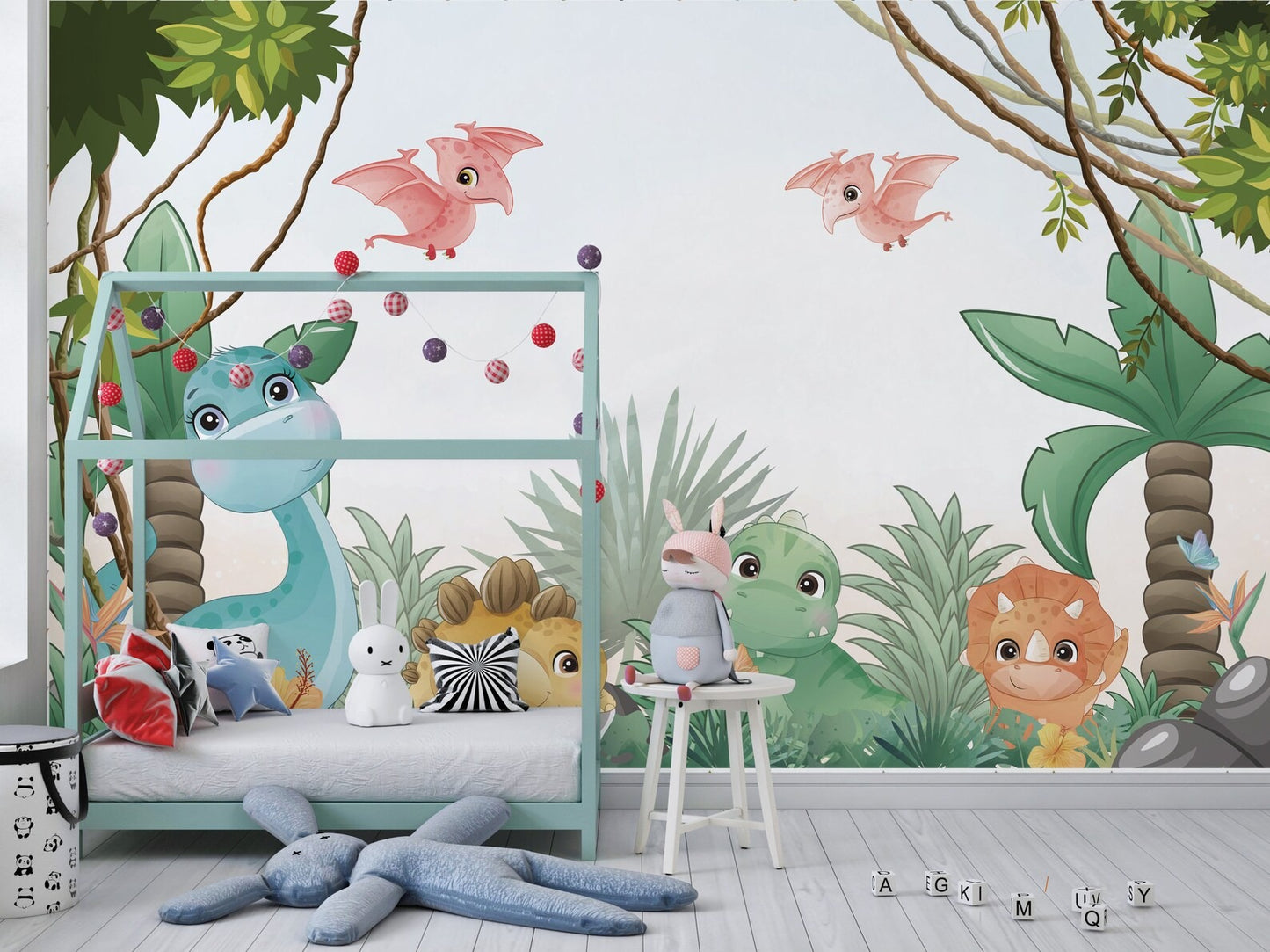 Papel para paredes Jungla jurassica cute 3