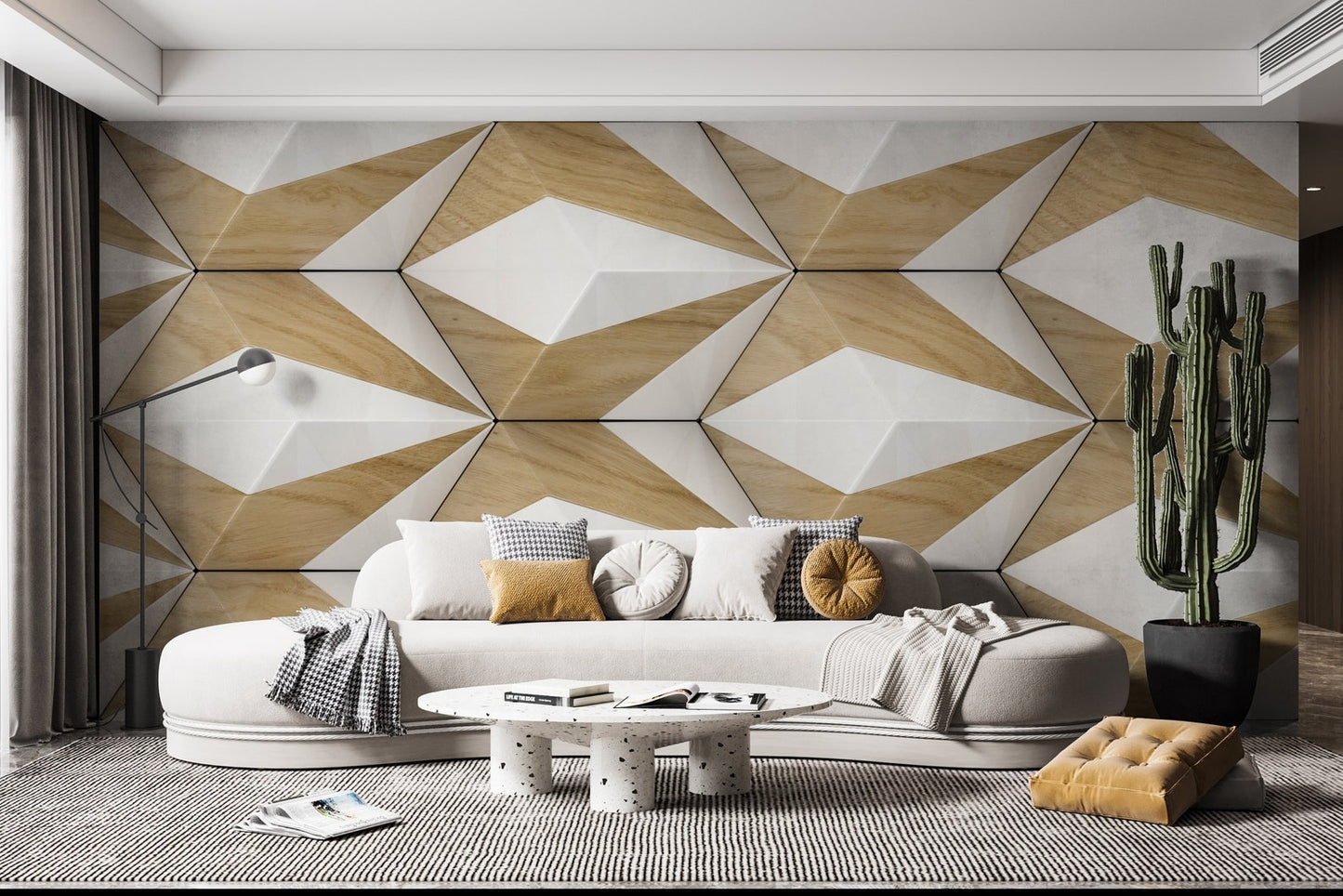 Papel para paredes Madera 3D con blanco
