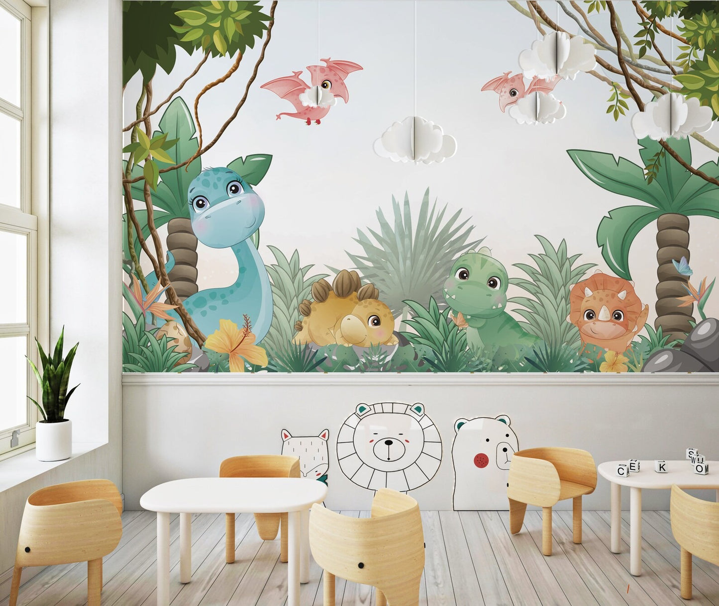 Papel para paredes Jungla jurassica cute 3