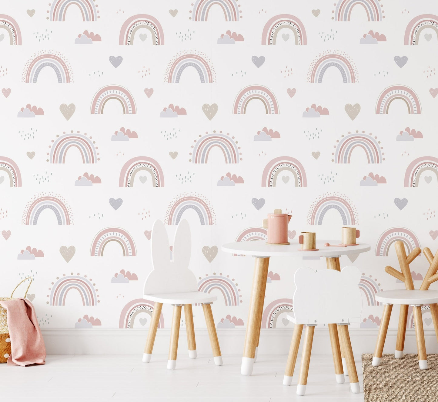 Papel para paredes Mosaico Arcoiris con Corazones