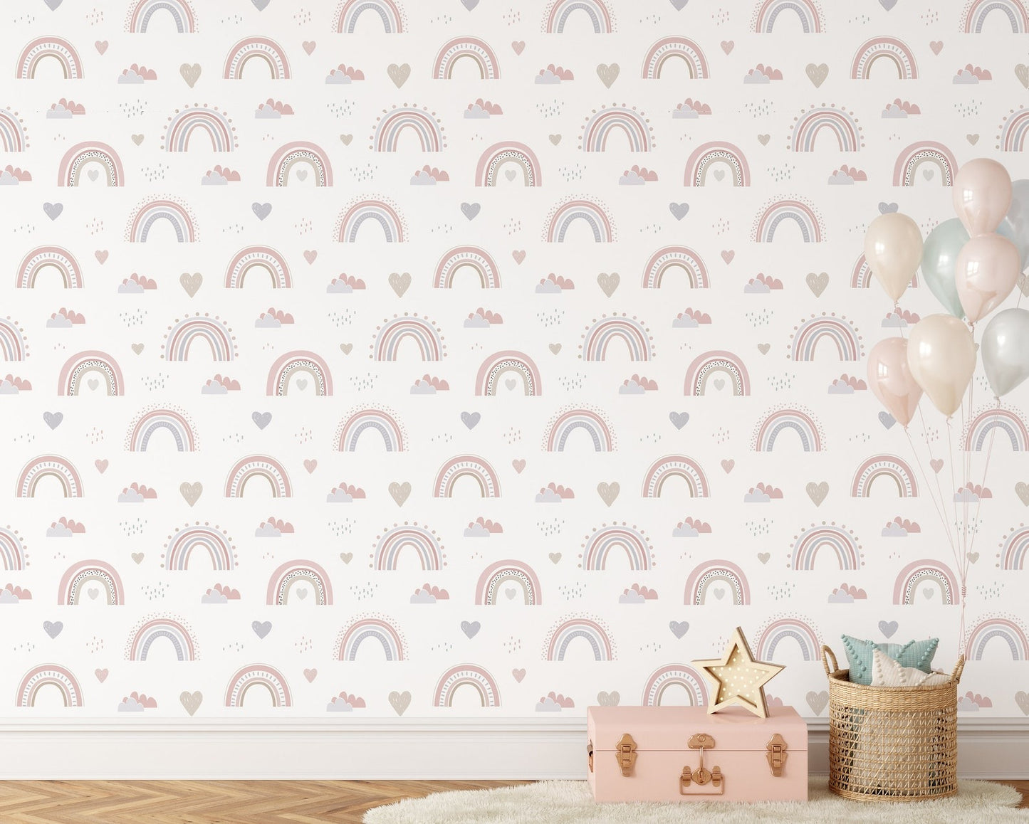 Papel para paredes Mosaico Arcoiris con Corazones
