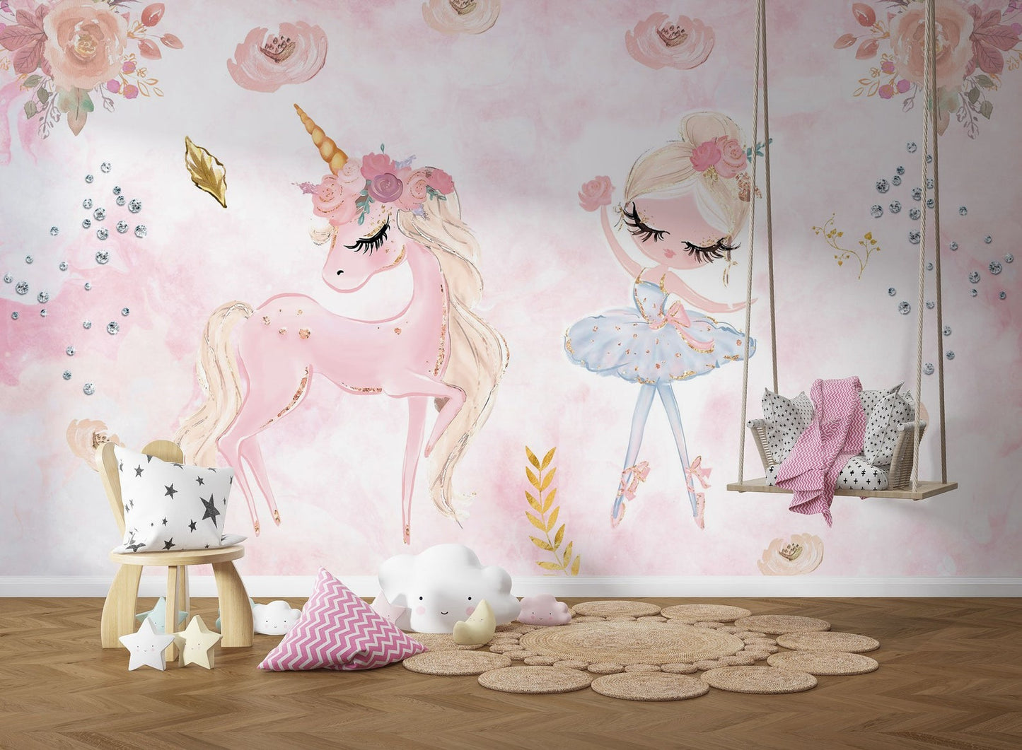 Papel para paredes Unicornio con Bailarina 2