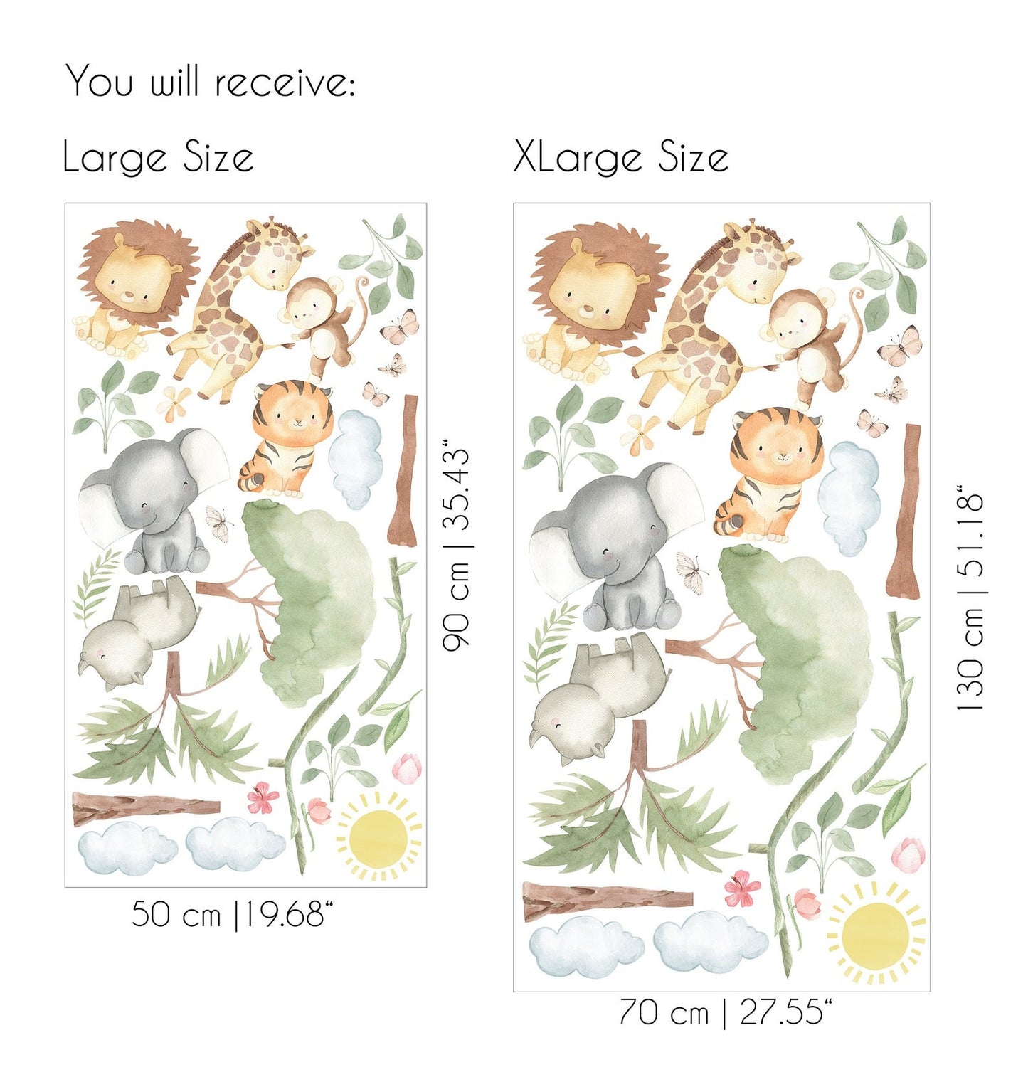 Vinilos decorativos Adhesivos infantiles de Pared animales en la selva acuarela