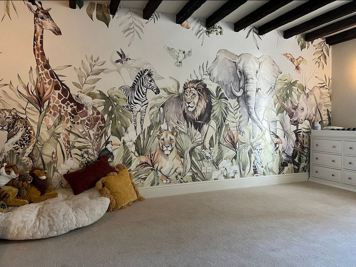 Papel para paredes infantil Paraíso safari acuarela