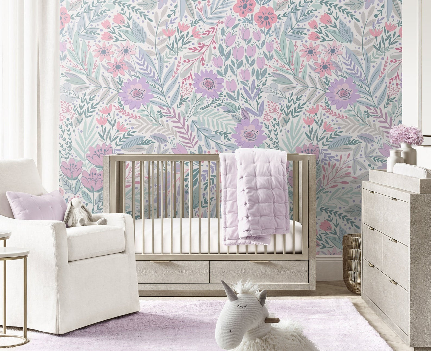 Papel para paredes diseño floral para habitación de bebé o de niña