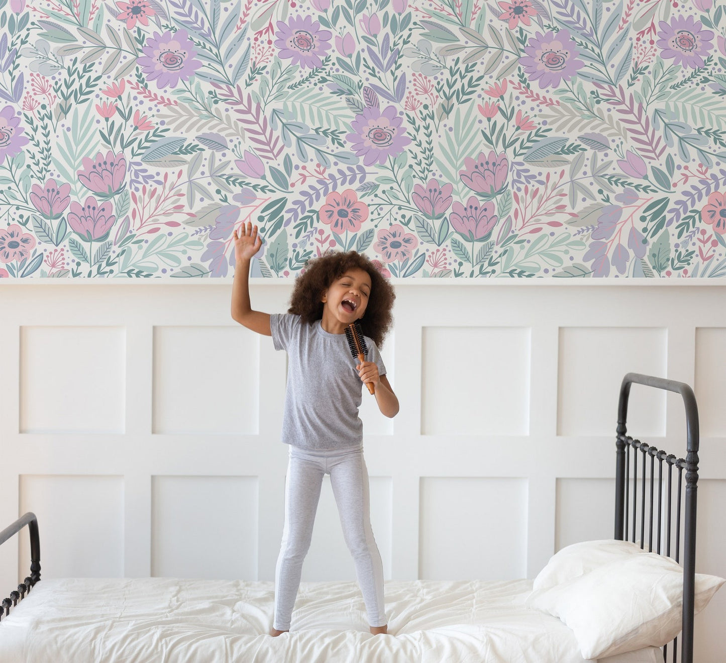 Papel para paredes diseño floral para habitación de bebé o de niña