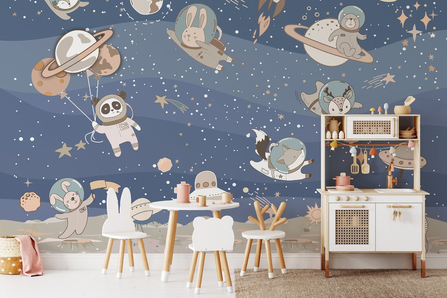 Papel para paredes arte astronauta animales en el espacio
