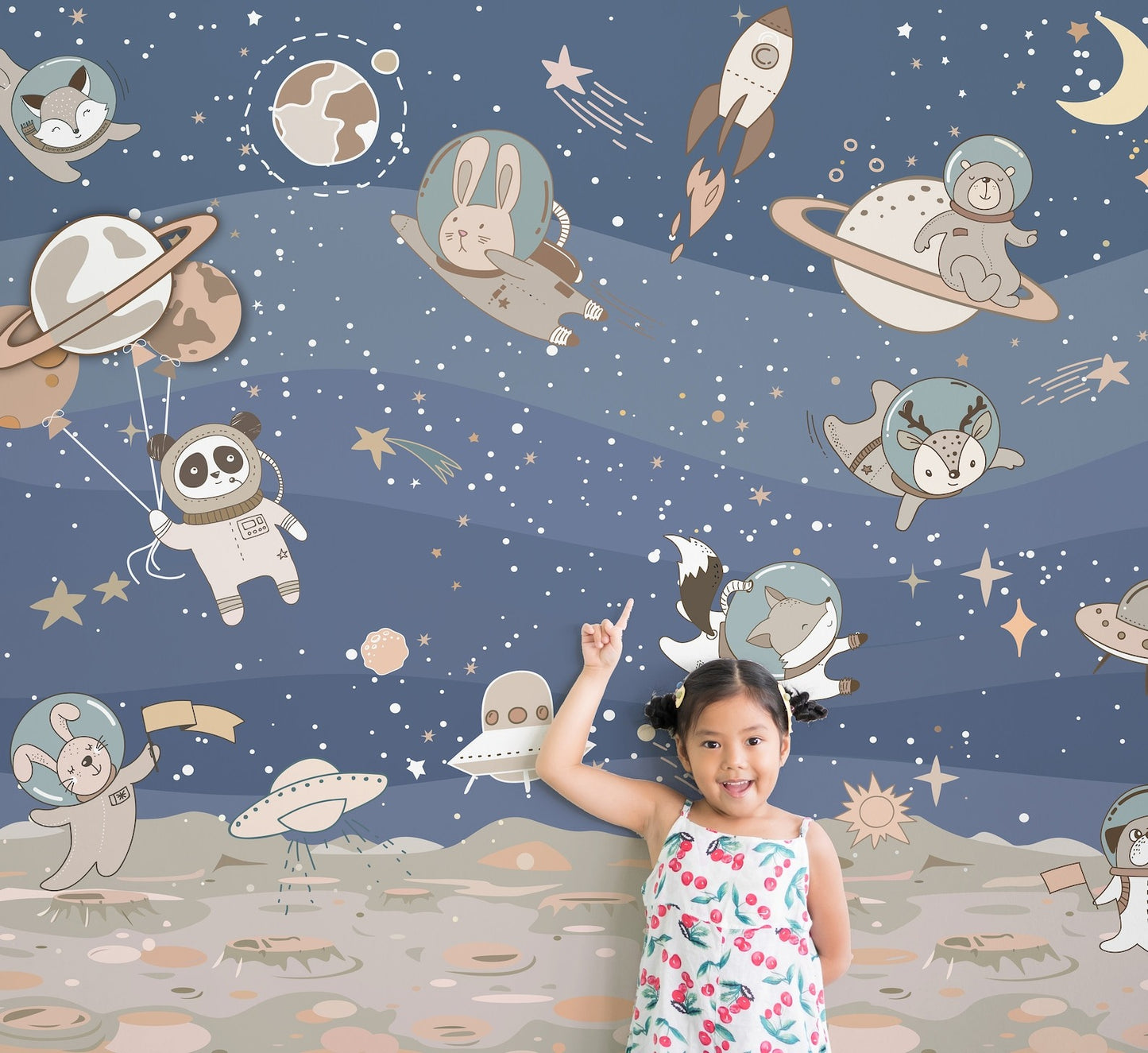 Papel para paredes arte astronauta animales en el espacio