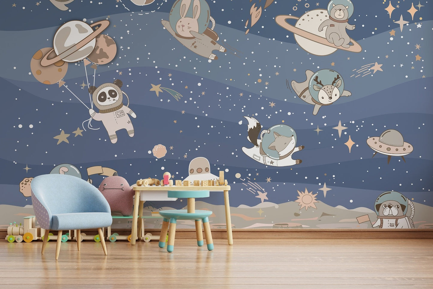 Papel para paredes arte astronauta animales en el espacio