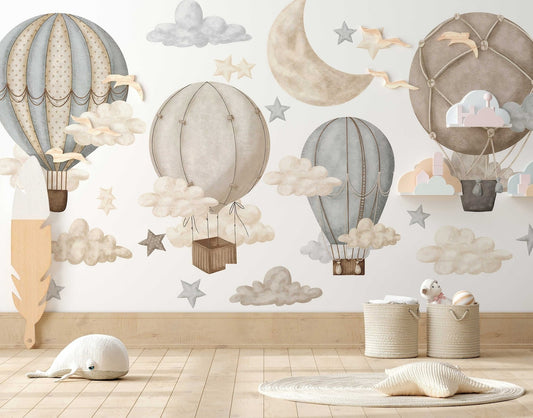 Vinilos decorativos Adhesivos infantiles de Pared globos con nubes colores variados