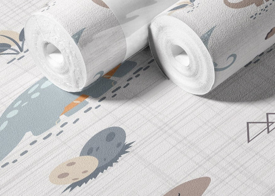 Papel para paredes Mosaico dinosaurios colorido