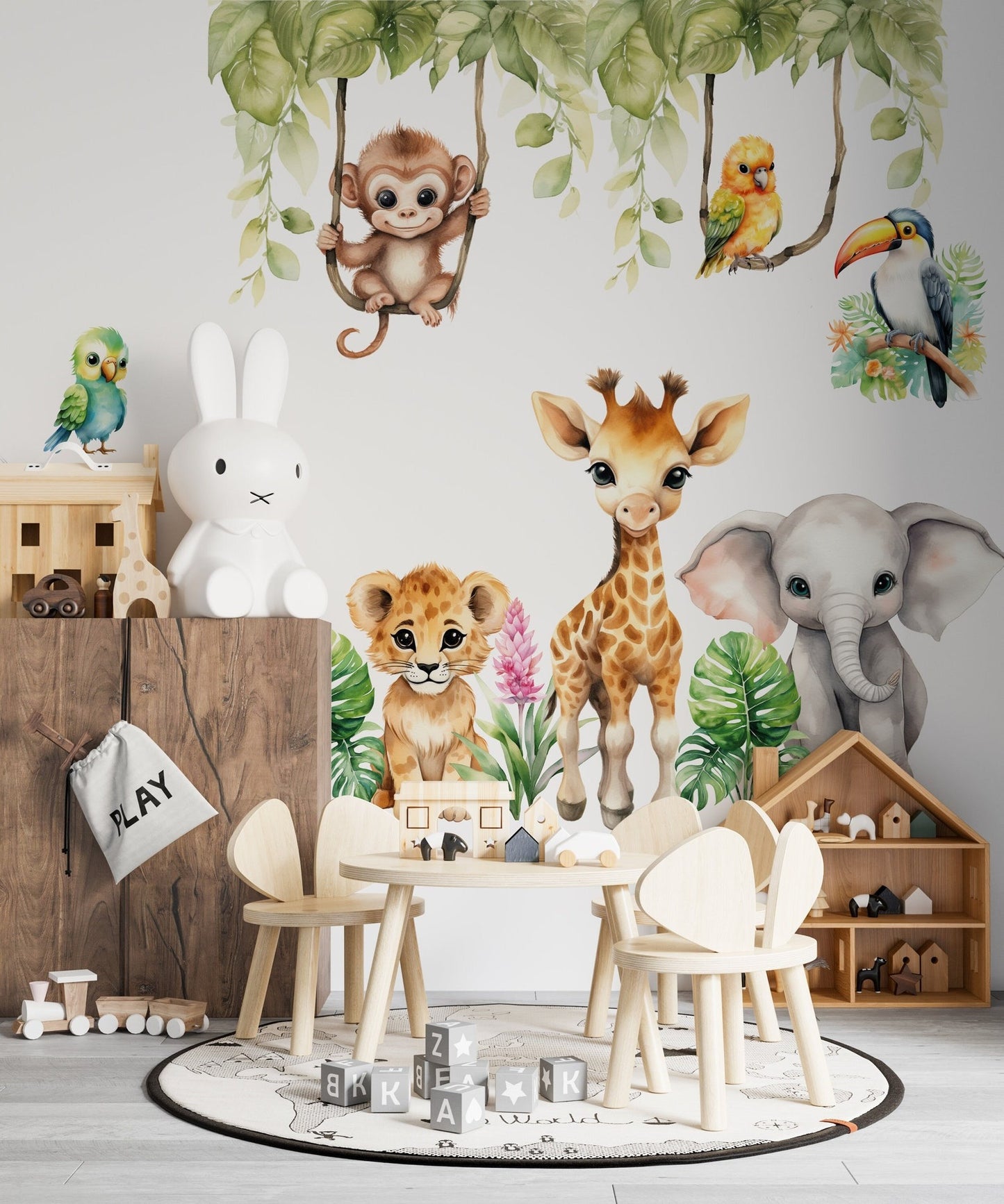 Vinilos decorativos Adhesivos infantiles de Pared animales en la selva