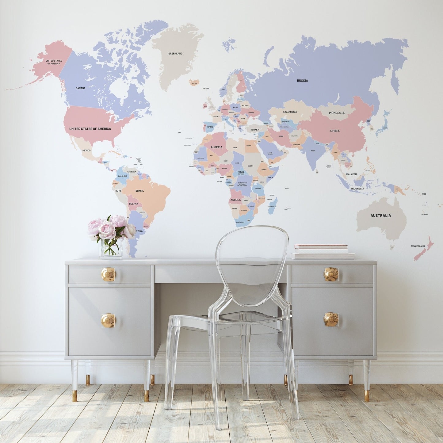 Calcomania Mapa mundi paises varios colores