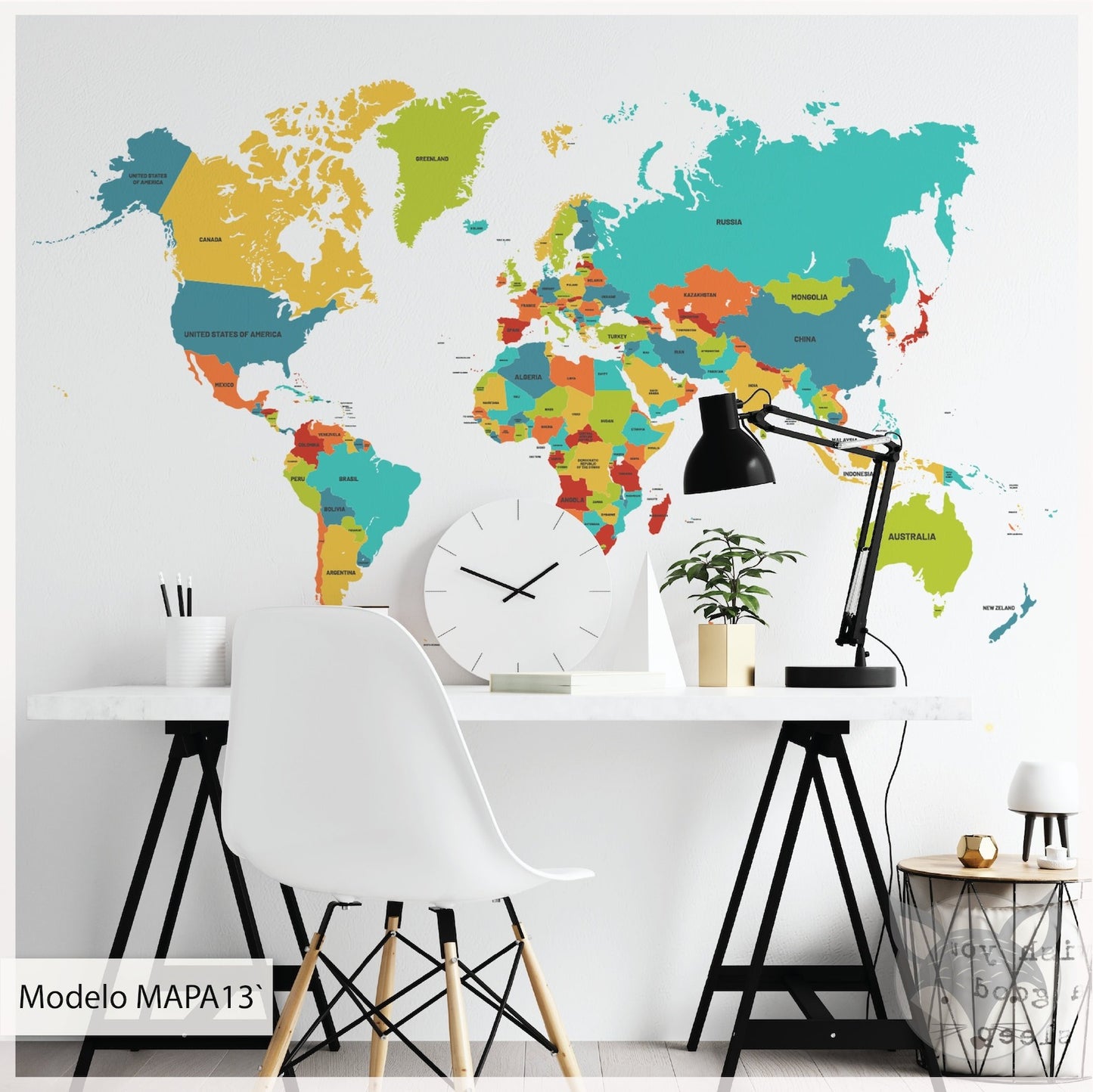 Calcomania Mapa mundi paises varios colores