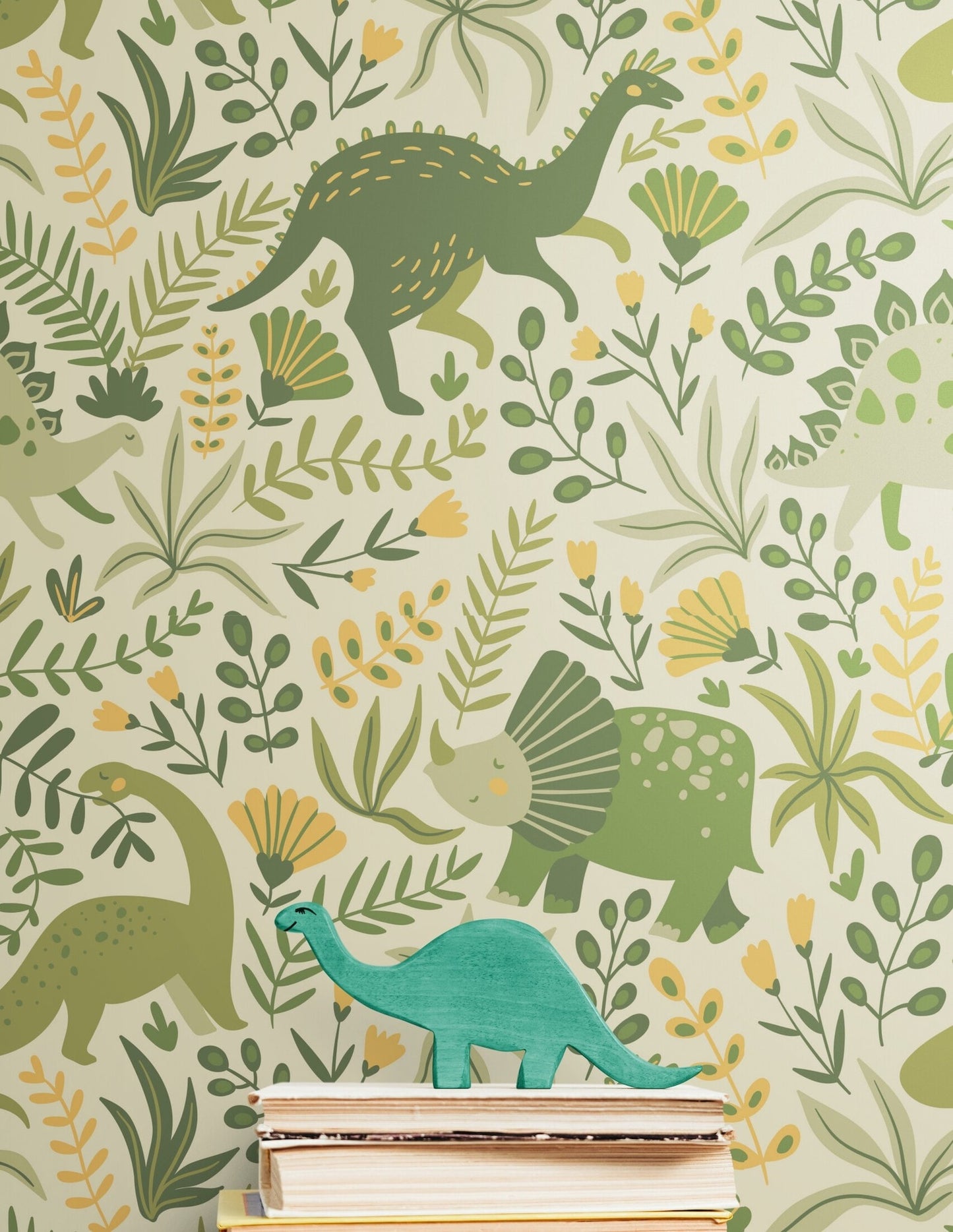 Papel para paredes Mosaico Dinosaurios verdes