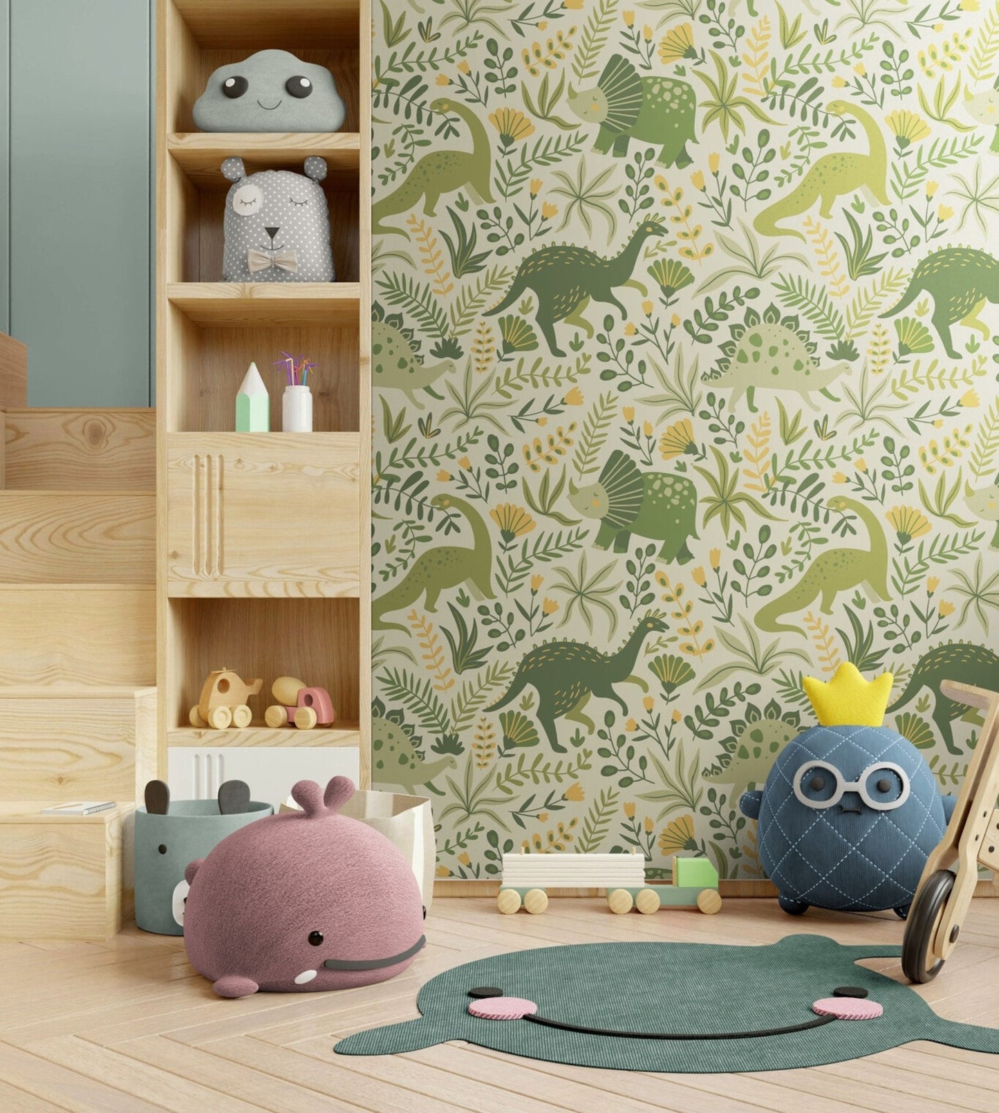 Papel para paredes Mosaico Dinosaurios verdes
