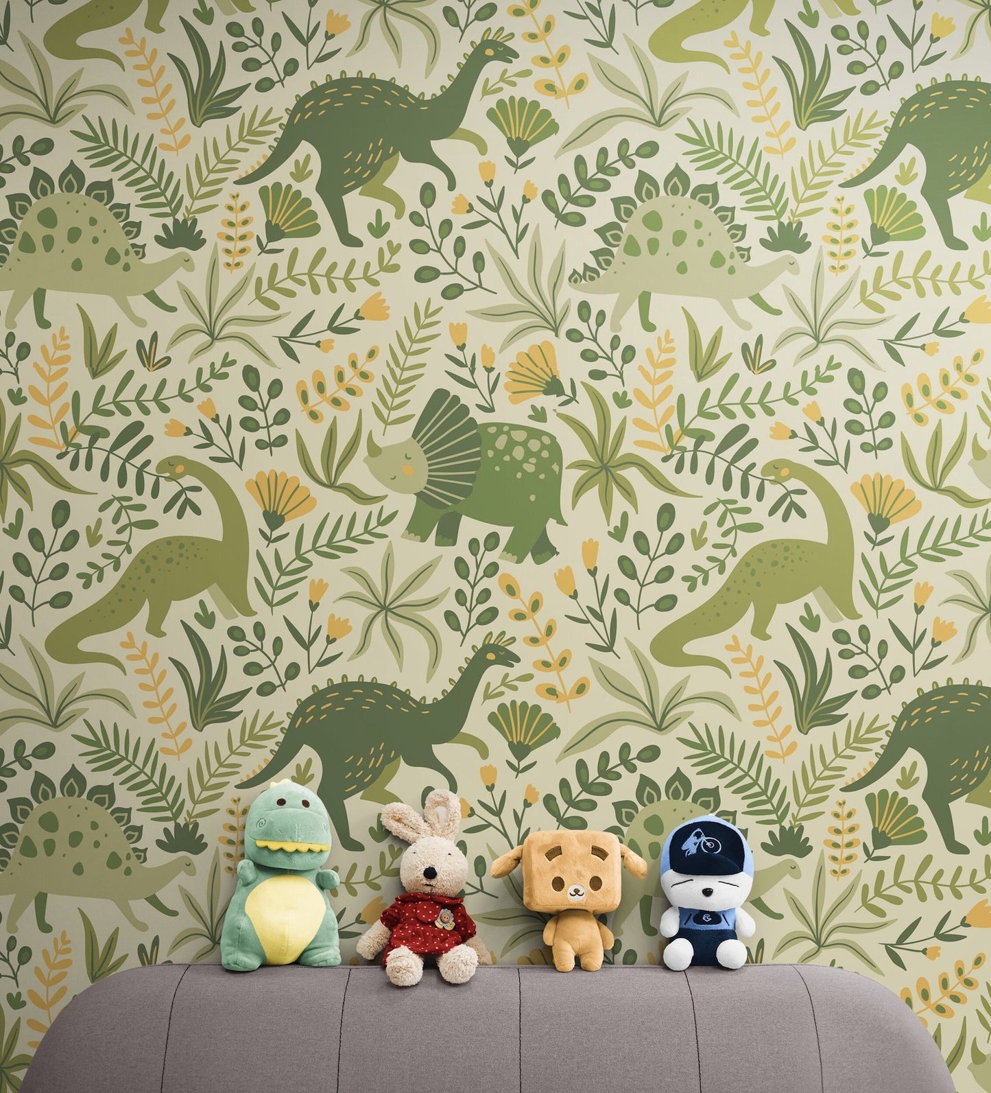 Papel para paredes Mosaico Dinosaurios verdes