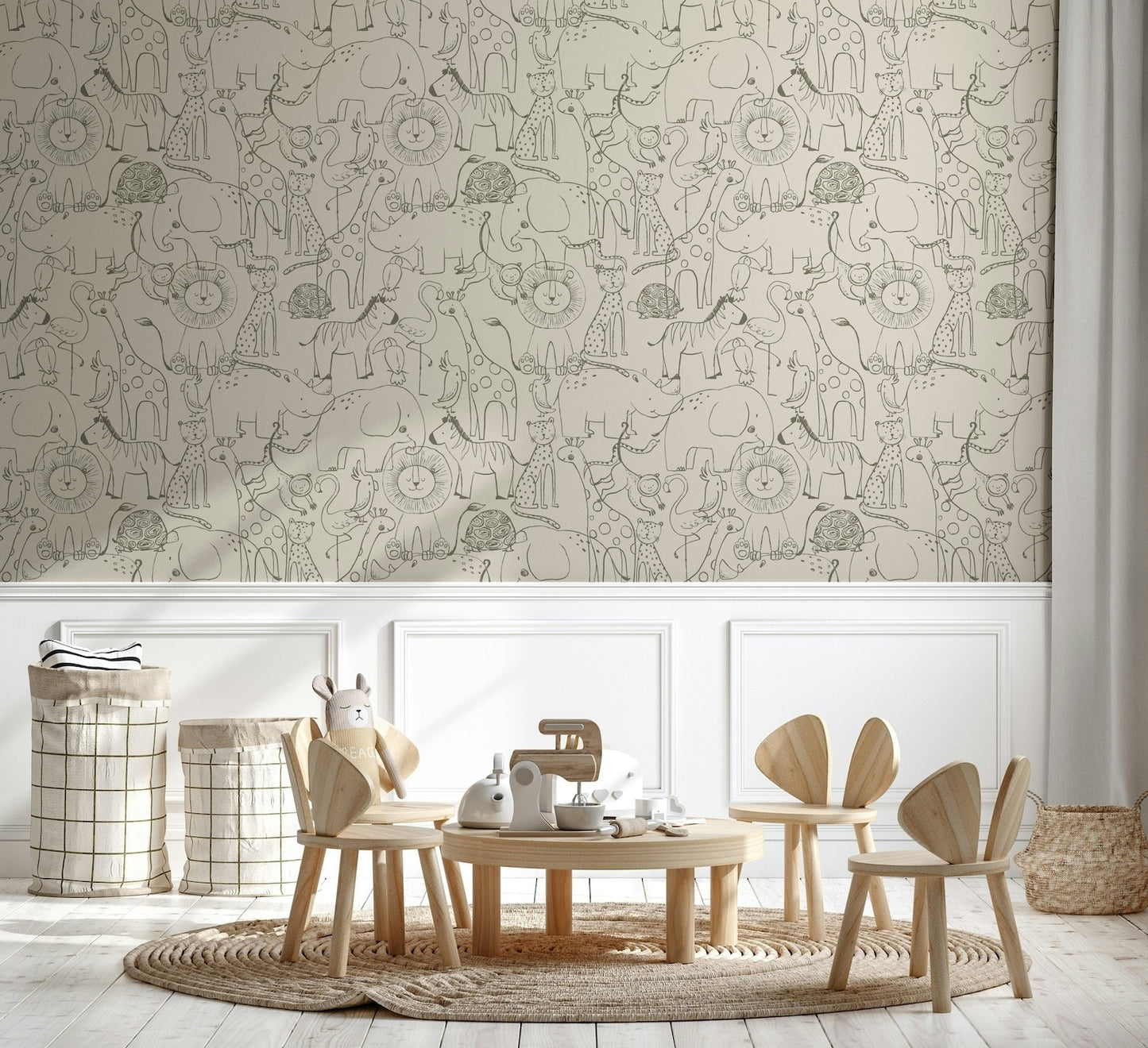Papel para paredes con bocetos de animales de safari