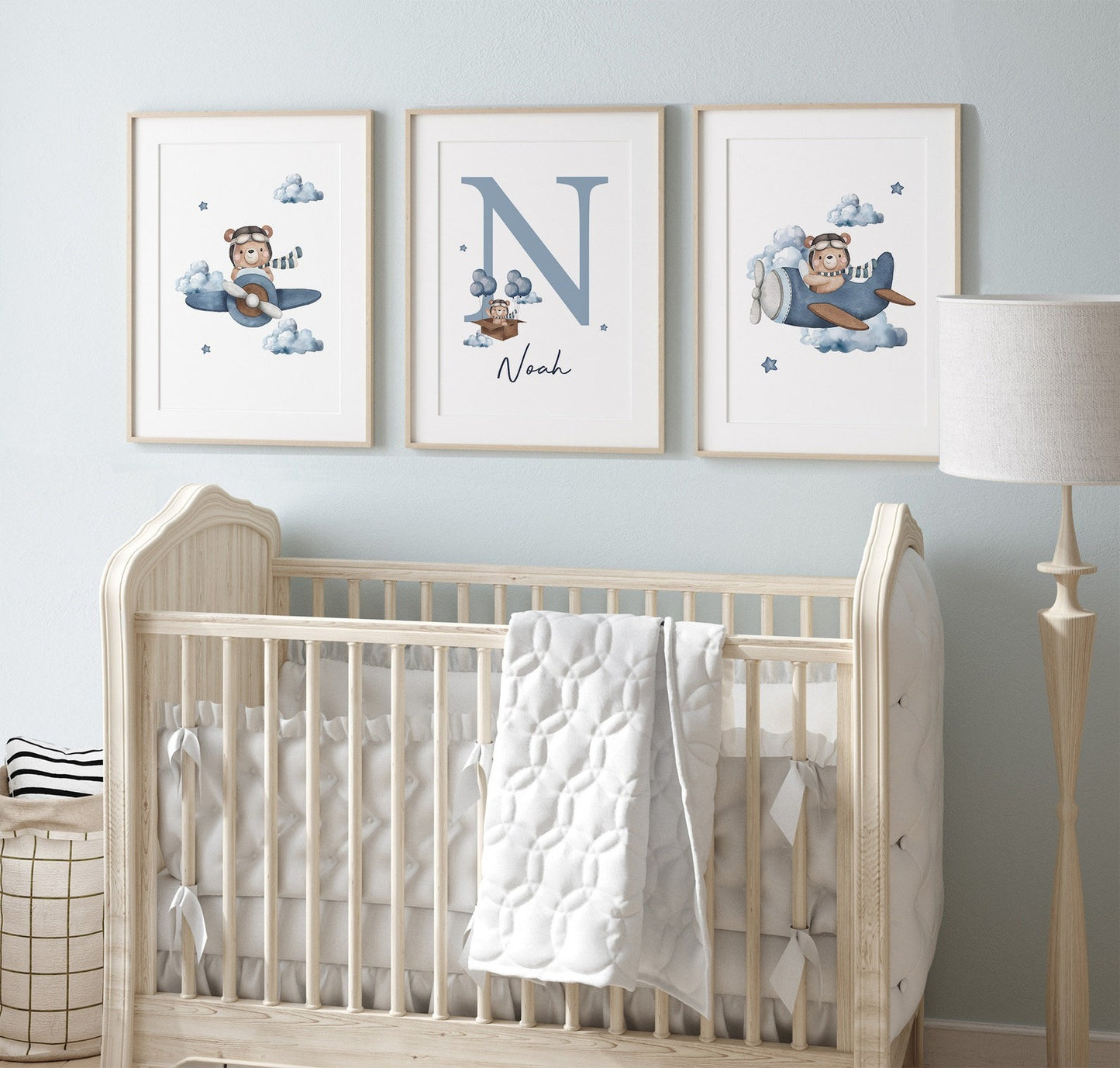 Cuadros Decorativos infantiles Modernos Oso en Avion azul