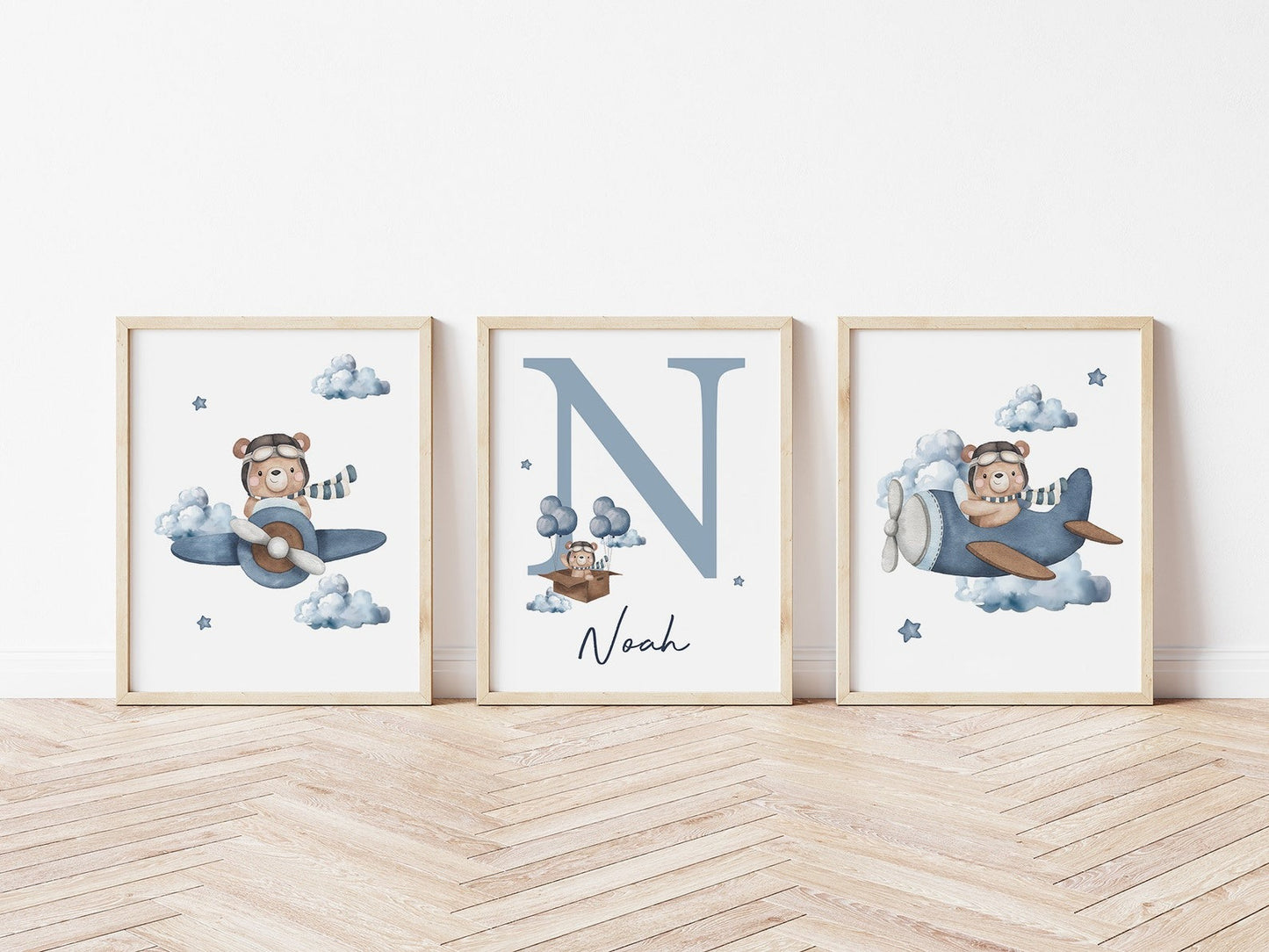 Cuadros Decorativos infantiles Modernos Oso en Avion azul