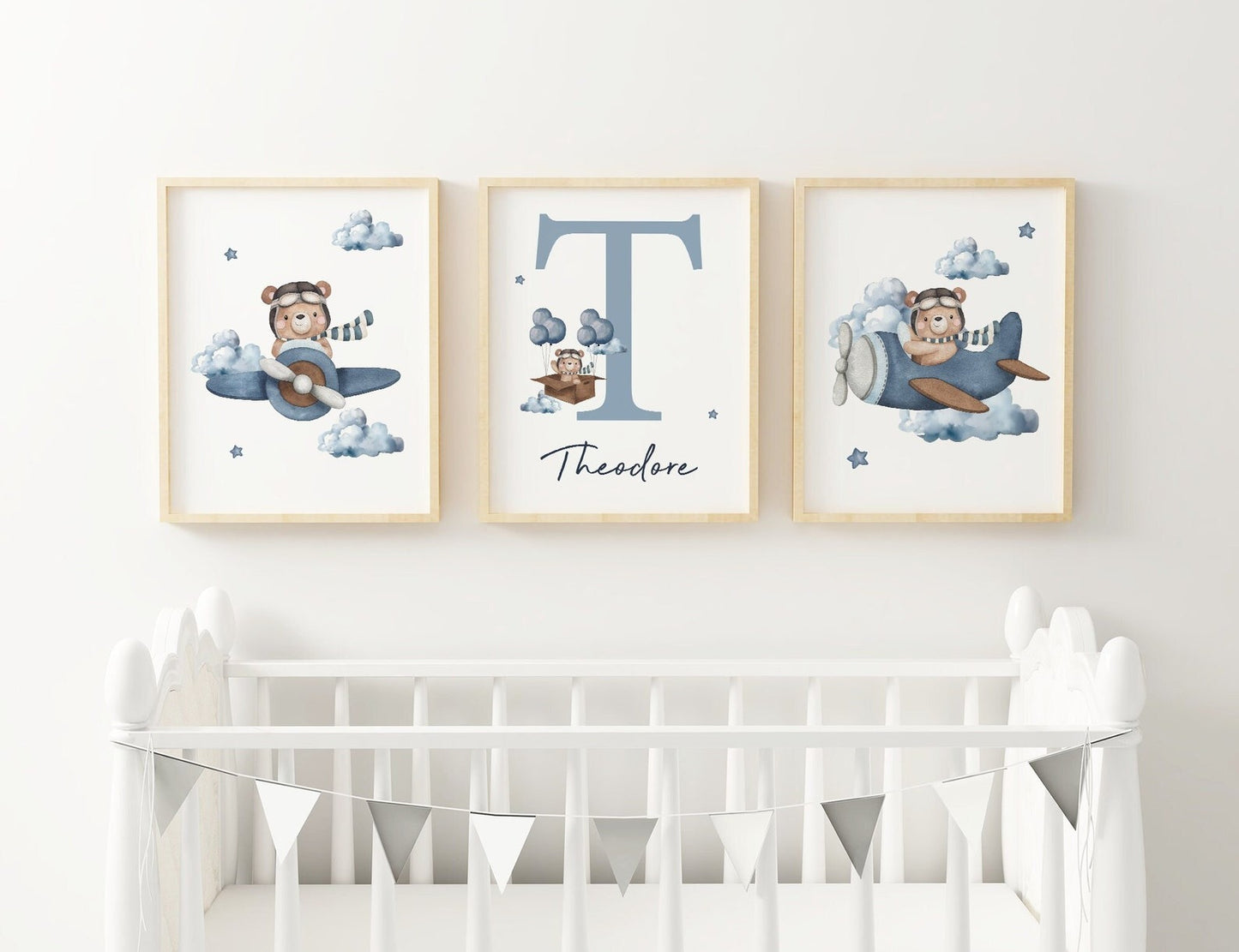 Cuadros Decorativos infantiles Modernos Oso en Avion azul