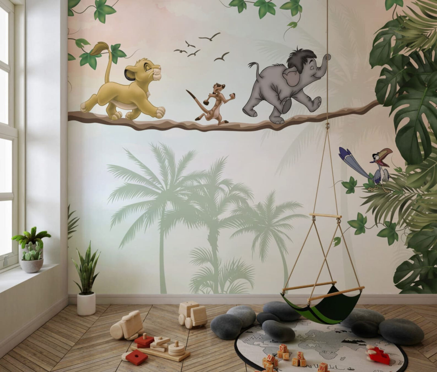 Papel para paredes Rey leon y amigos jungla
