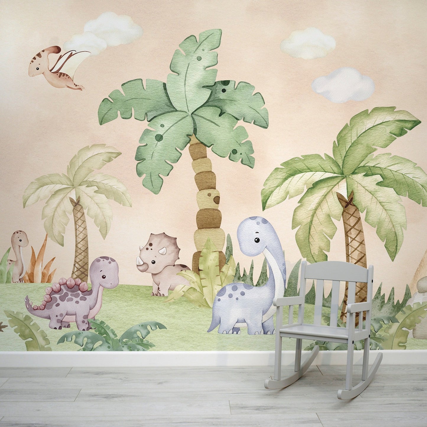Papel para paredes Jungla jurassica cute