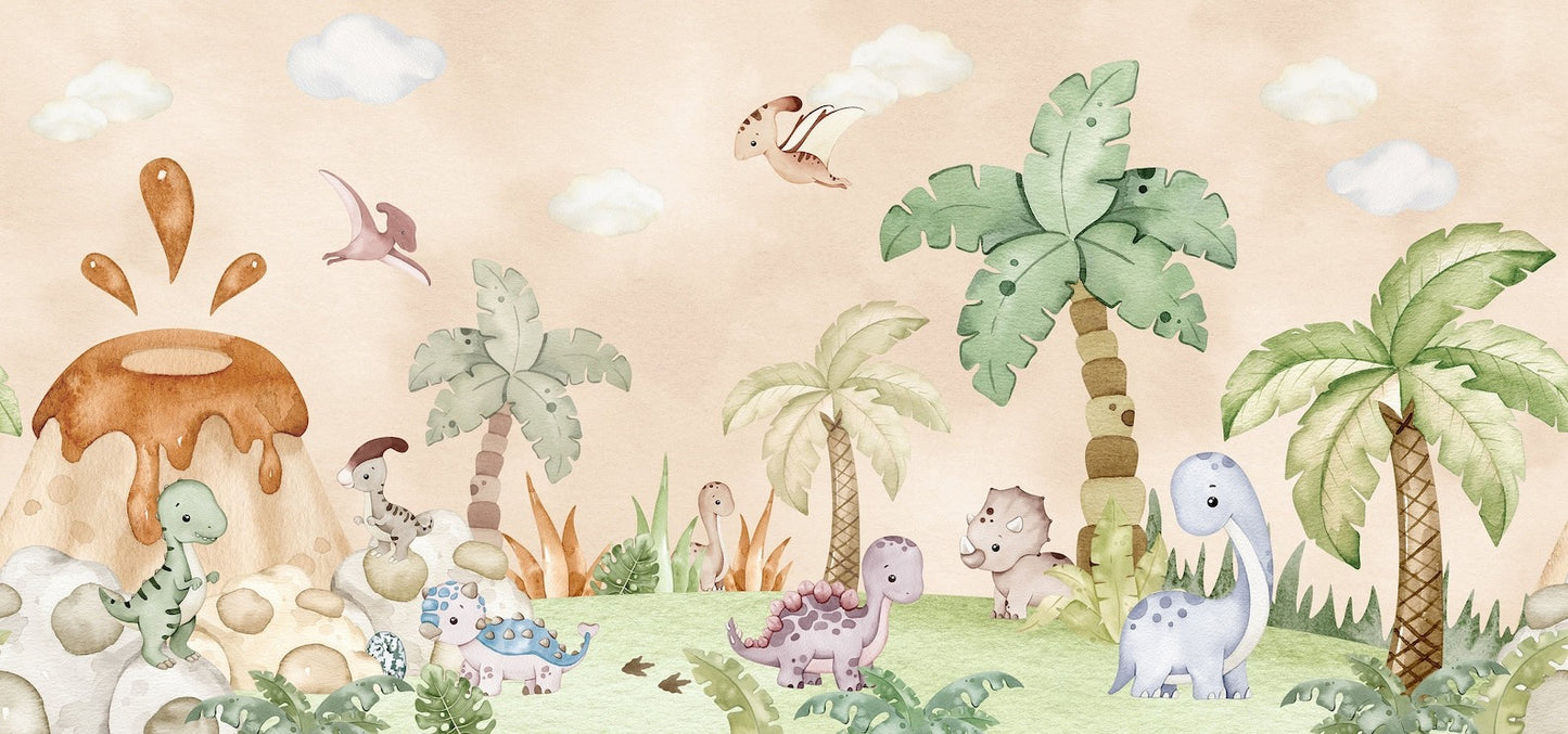 Papel para paredes Jungla jurassica cute