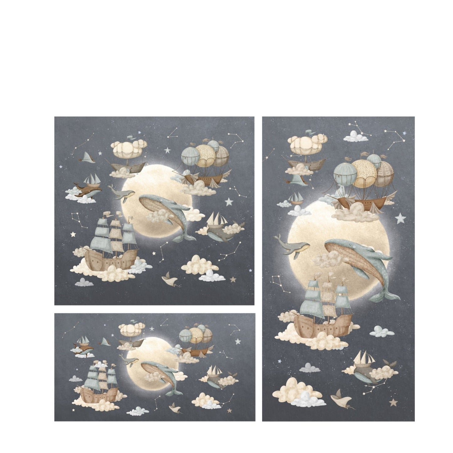 Papel para paredes luna con ballenas voladoras