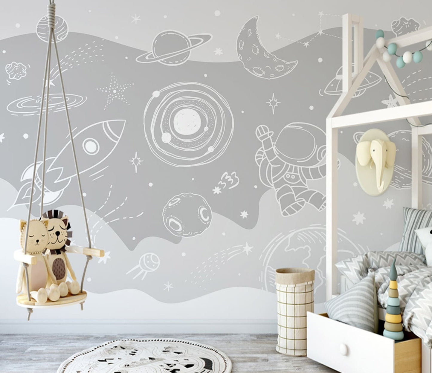 Papel para paredes Astronauta espacio gris