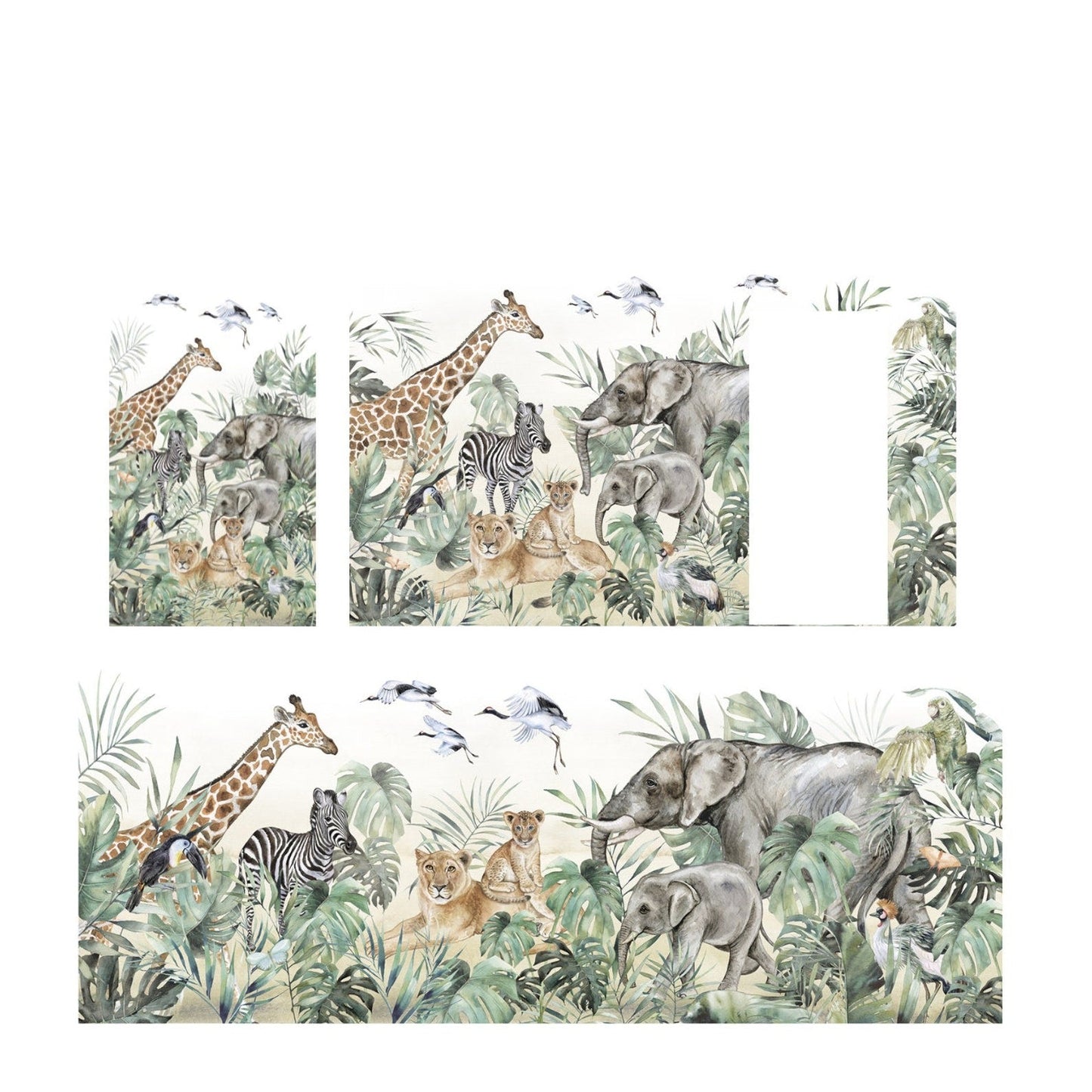Papel para paredes animales de safari con hojas acuarela