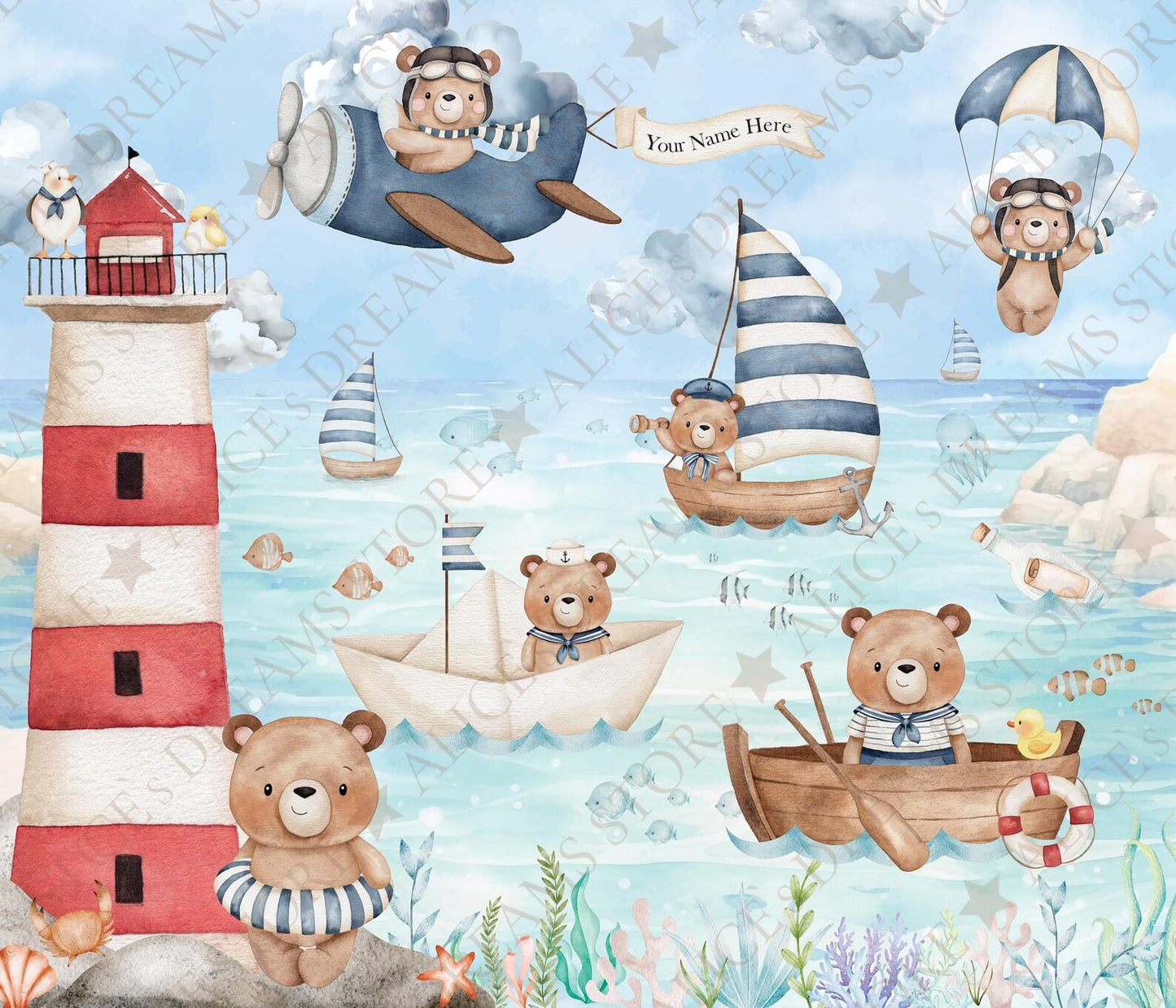 Papel para paredes Osito Marinero