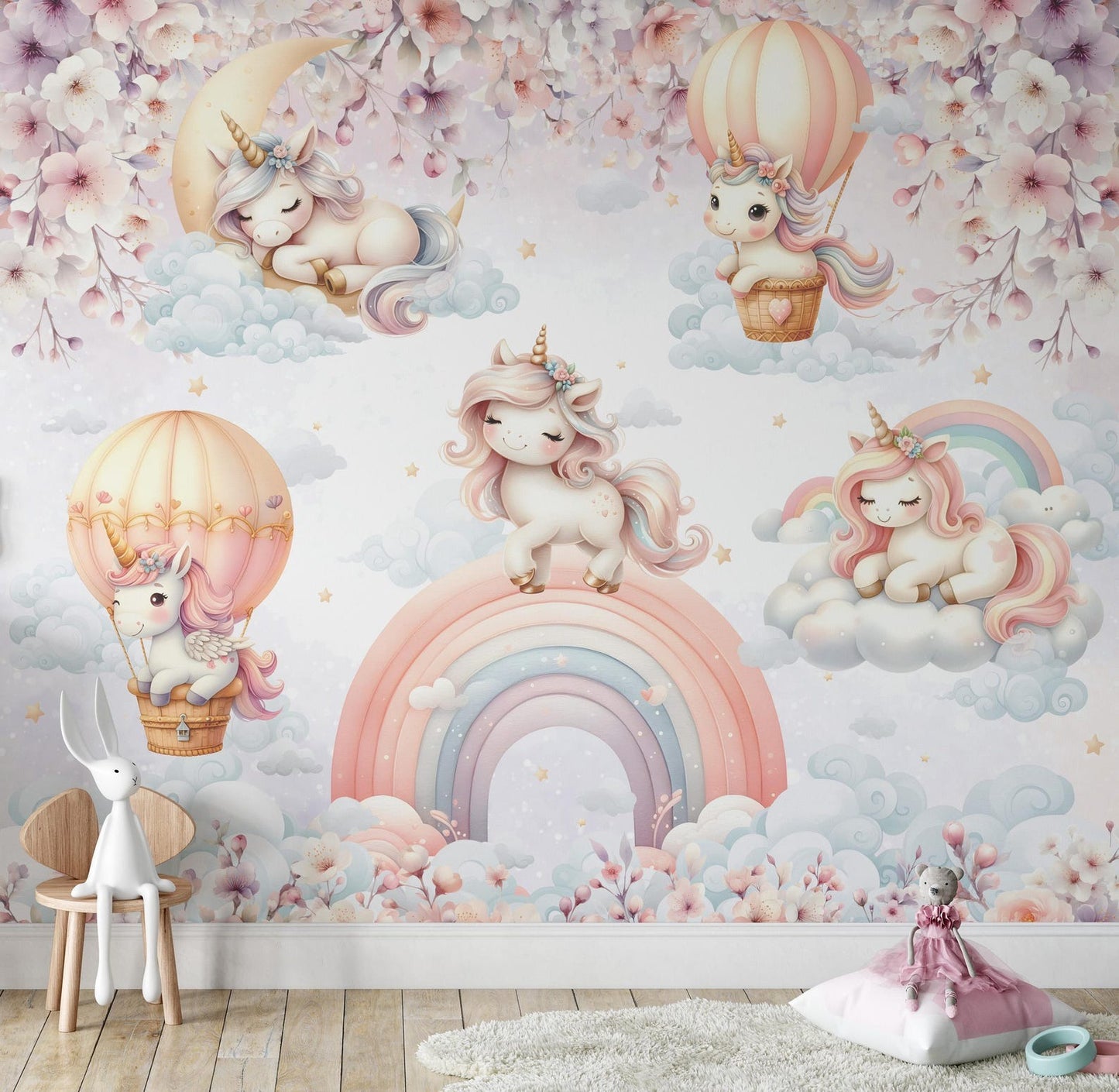 Papel para paredes Unicornios en el cielo
