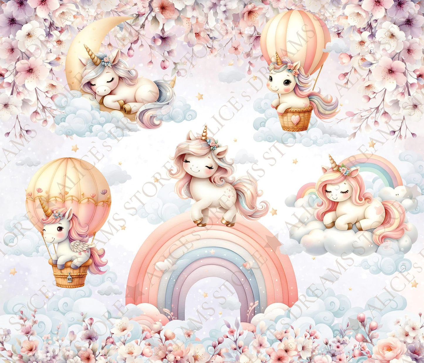 Papel para paredes Unicornios en el cielo