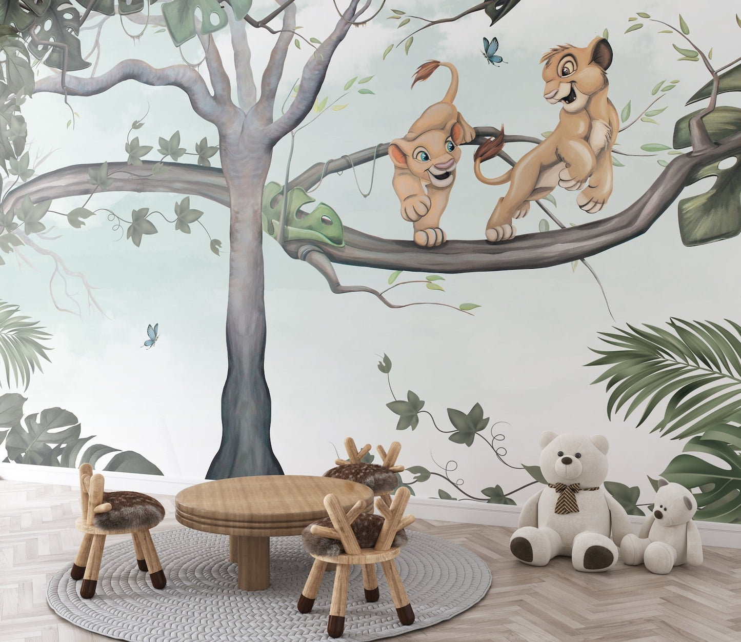 Papel para paredes Rey leon en arbol acuarela