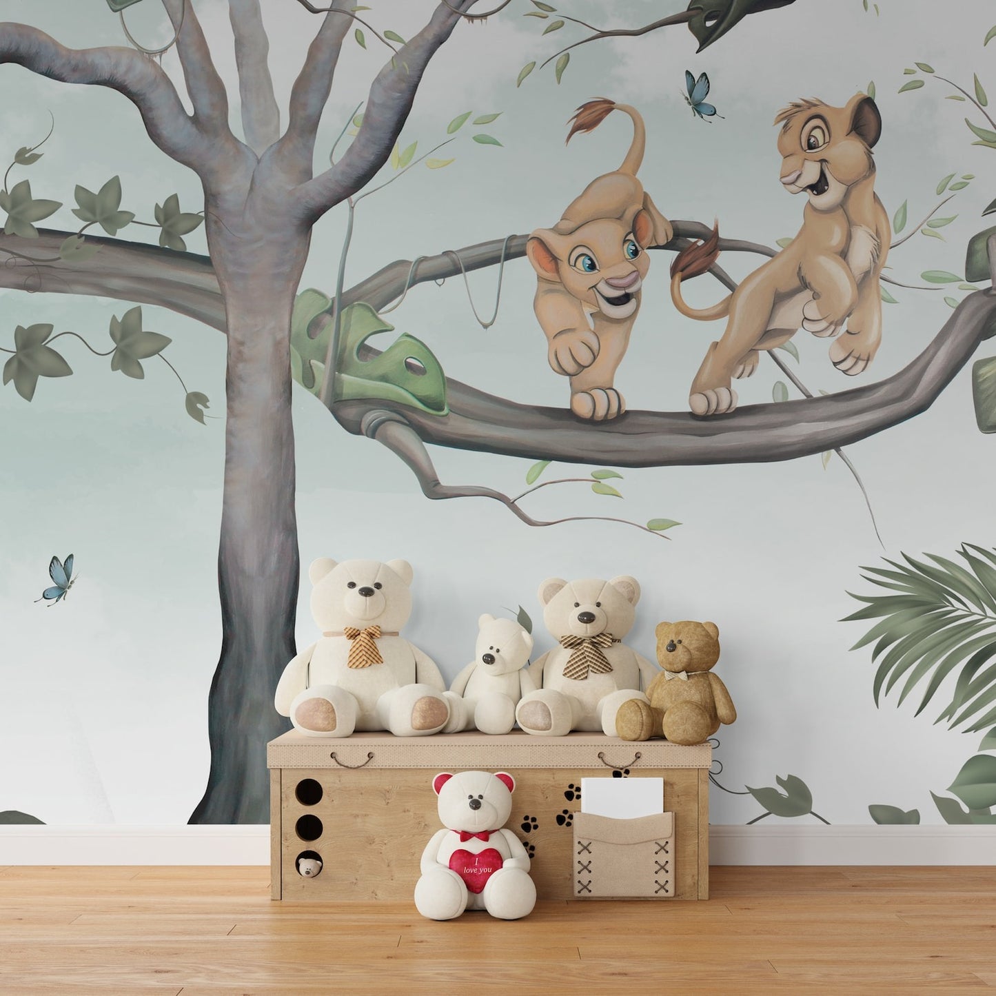 Papel para paredes Rey leon en arbol acuarela