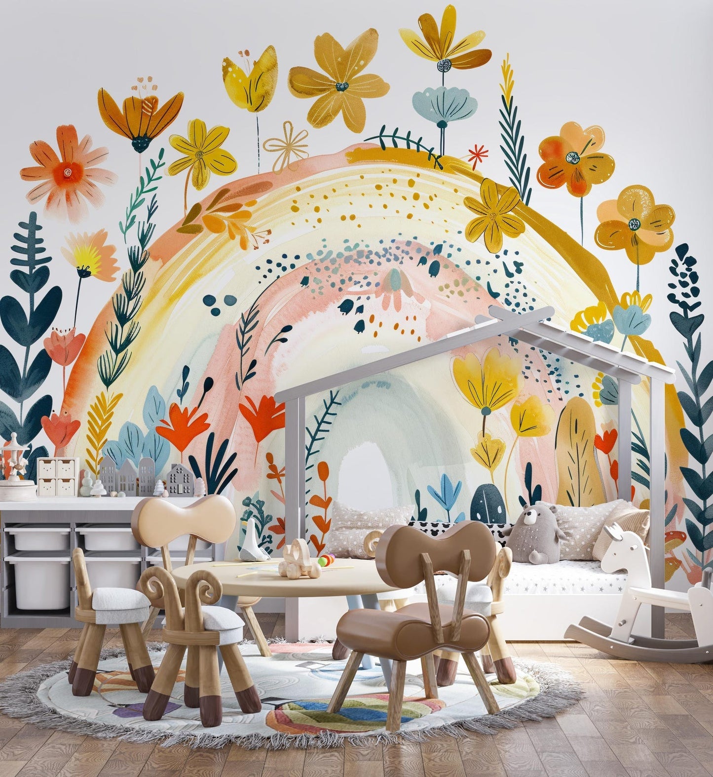 Papel para paredes Arcoiris con flores